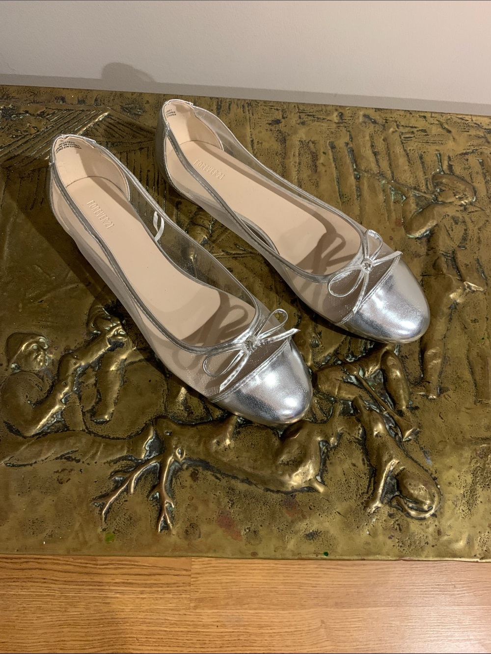 Forever 21 Silver Ballet Flats with Bow
